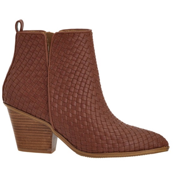 CORKYS Ankle Booties Woven Cognac Brown Vegan Leather NWT - Picture 6 of 6